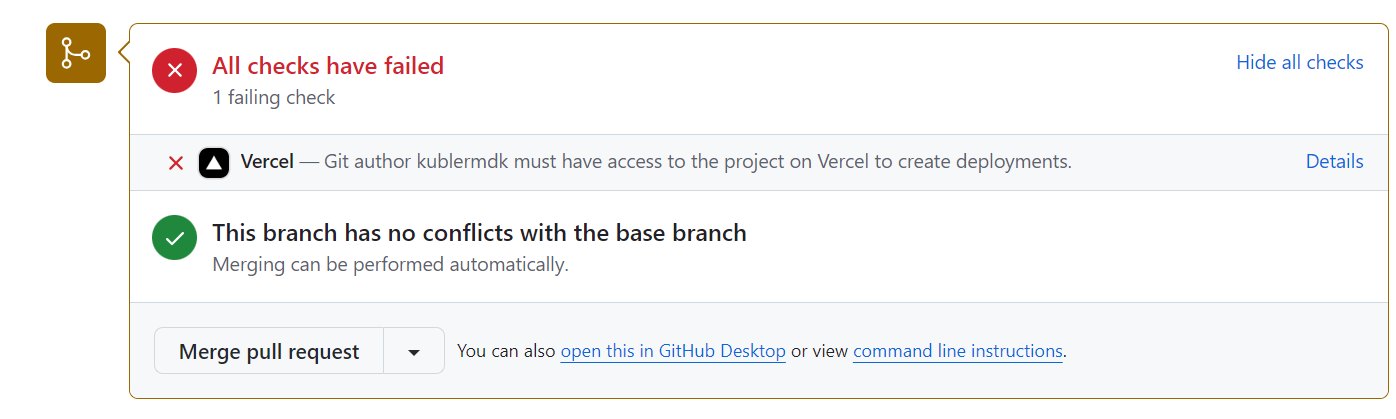 Github message - All Checks Have Failed